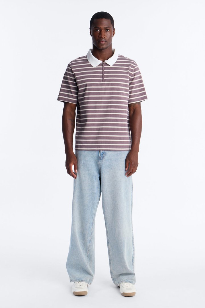 Levitt Stripe Quarter Zip Polo - Purple/combo