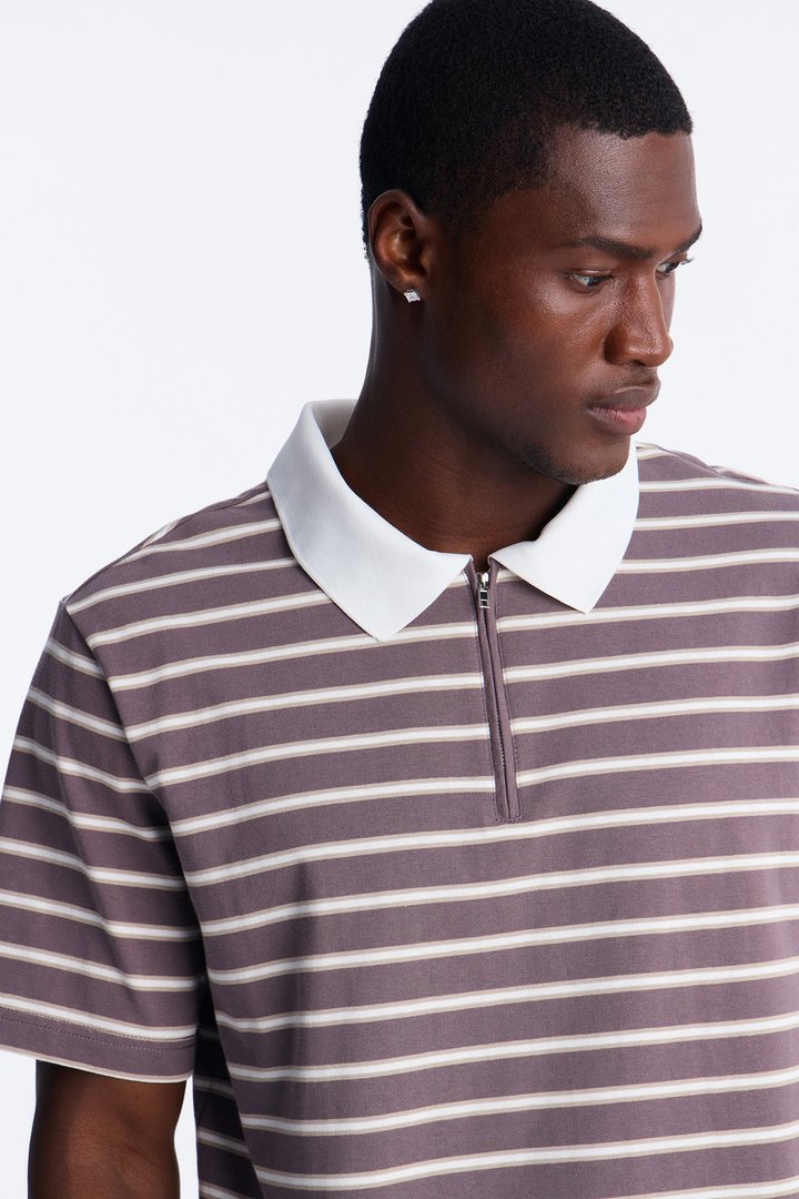 Levitt Stripe Quarter Zip Polo - Purple/combo