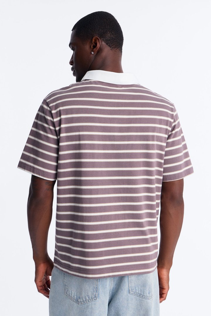 Levitt Stripe Quarter Zip Polo - Purple/combo