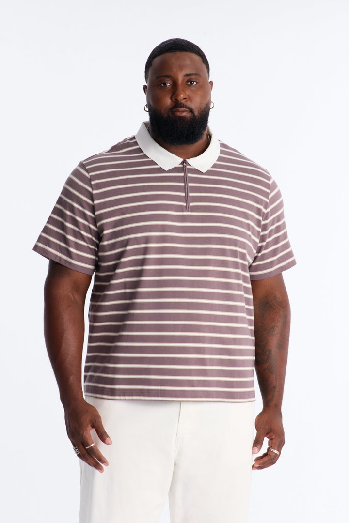 Levitt Stripe Quarter Zip Polo - Purple/combo