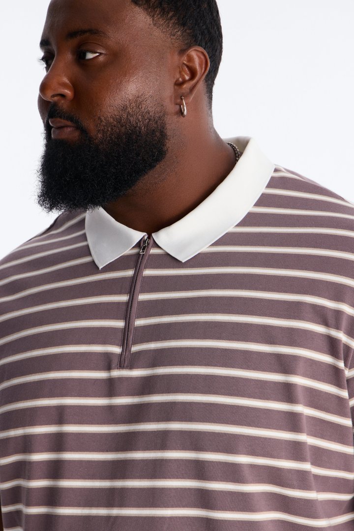 Levitt Stripe Quarter Zip Polo - Purple/combo