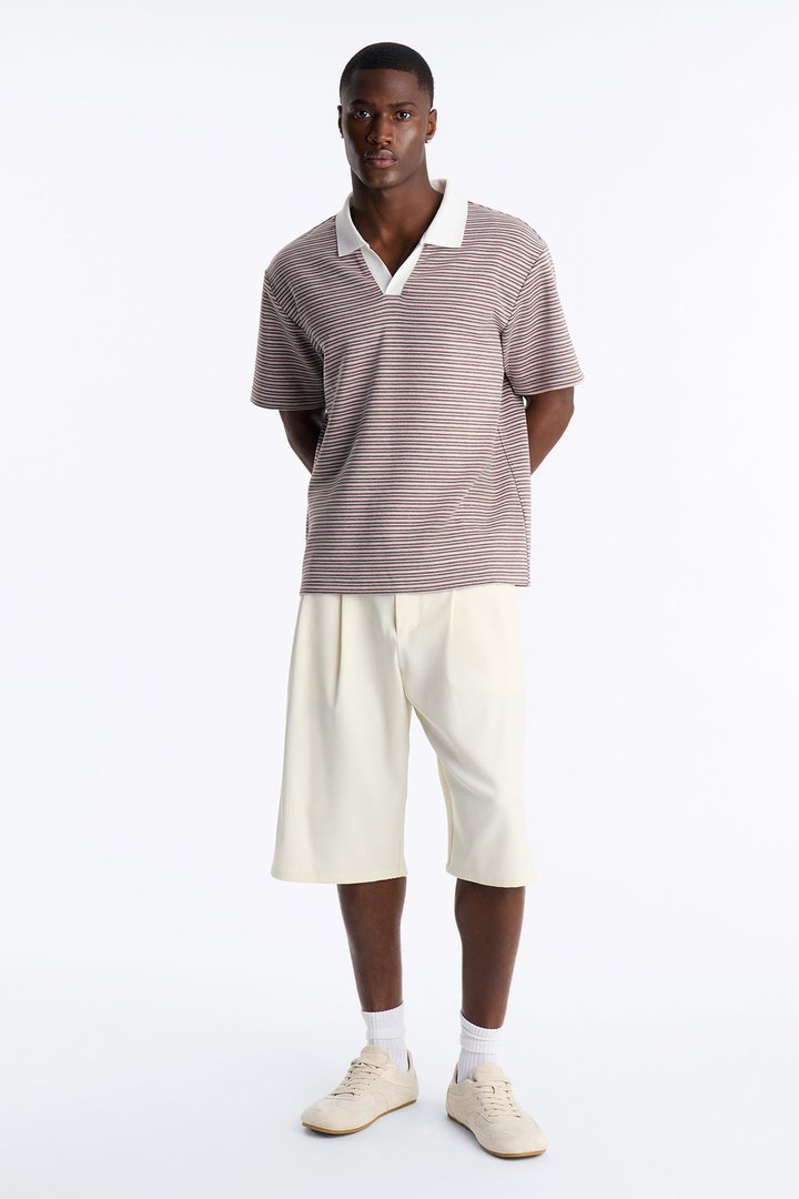 Take A Chance Stripe Johnny Collar Polo - Pink/combo