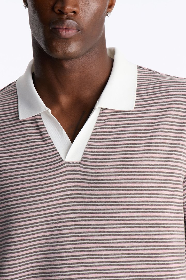 Take A Chance Stripe Johnny Collar Polo - Pink/combo