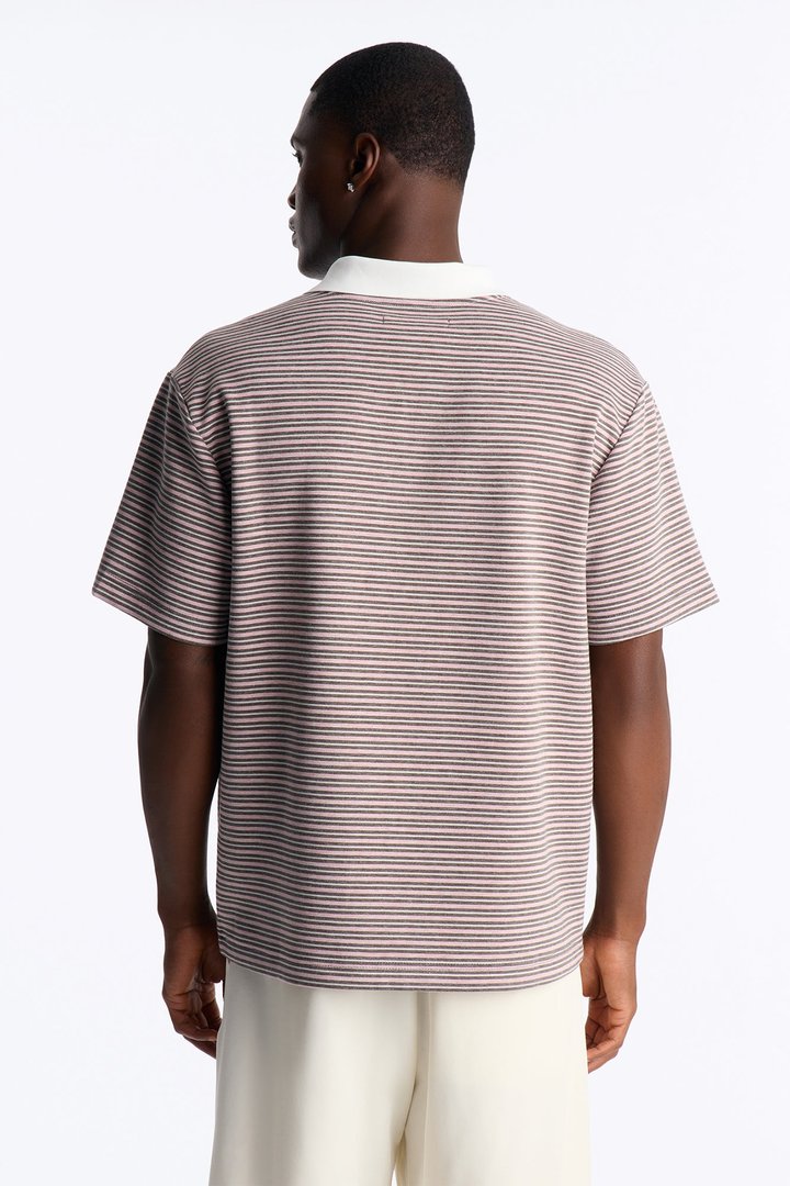 Take A Chance Stripe Johnny Collar Polo - Pink/combo