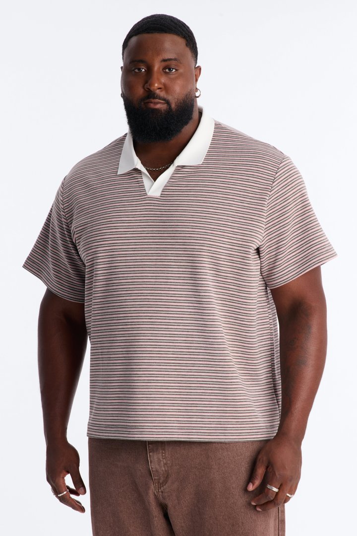 Take A Chance Stripe Johnny Collar Polo - Pink/combo