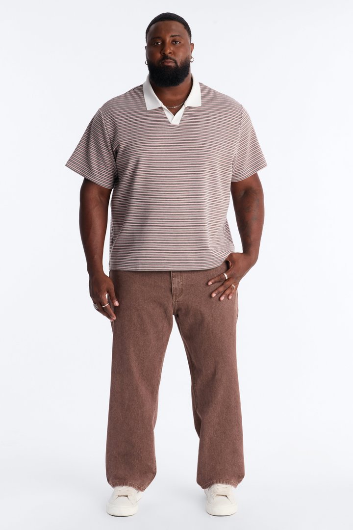 Take A Chance Stripe Johnny Collar Polo - Pink/combo