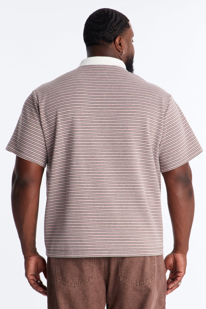 Take A Chance Stripe Johnny Collar Polo - Pink/combo