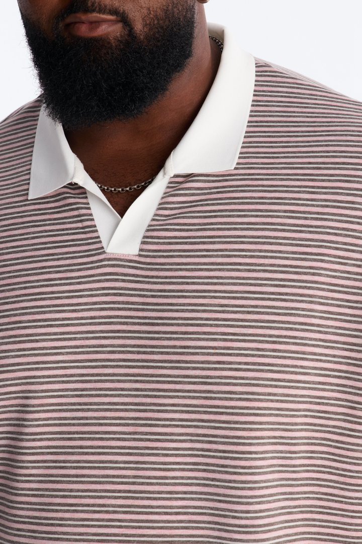 Take A Chance Stripe Johnny Collar Polo - Pink/combo