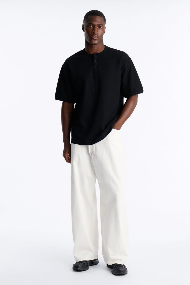 Ribbed Henley Tee - Black