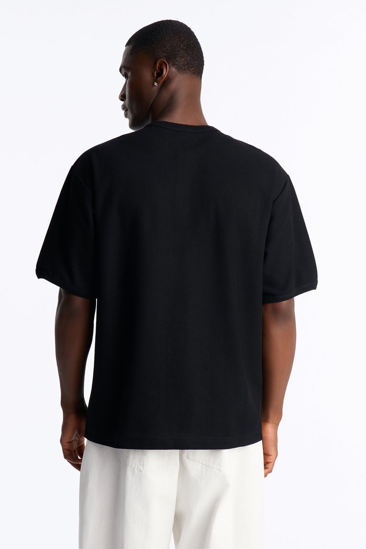Ribbed Henley Tee - Black