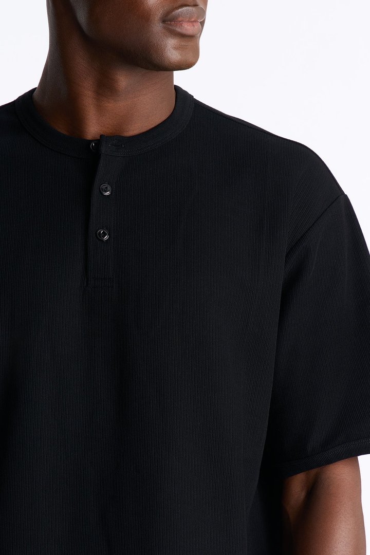 Ribbed Henley Tee - Black