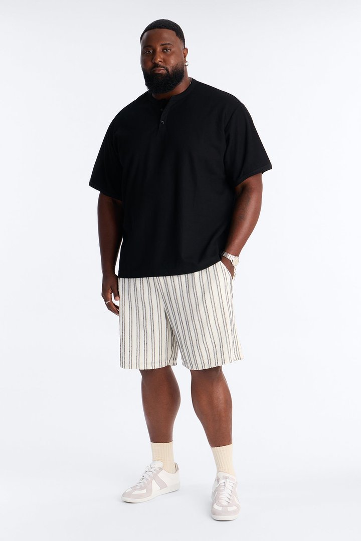 Ribbed Henley Tee - Black