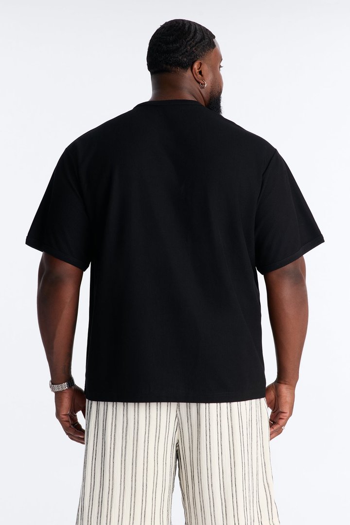 Ribbed Henley Tee - Black