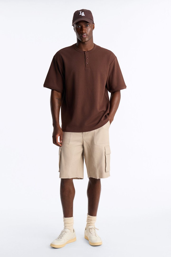 Ribbed Henley Tee - Chocolate