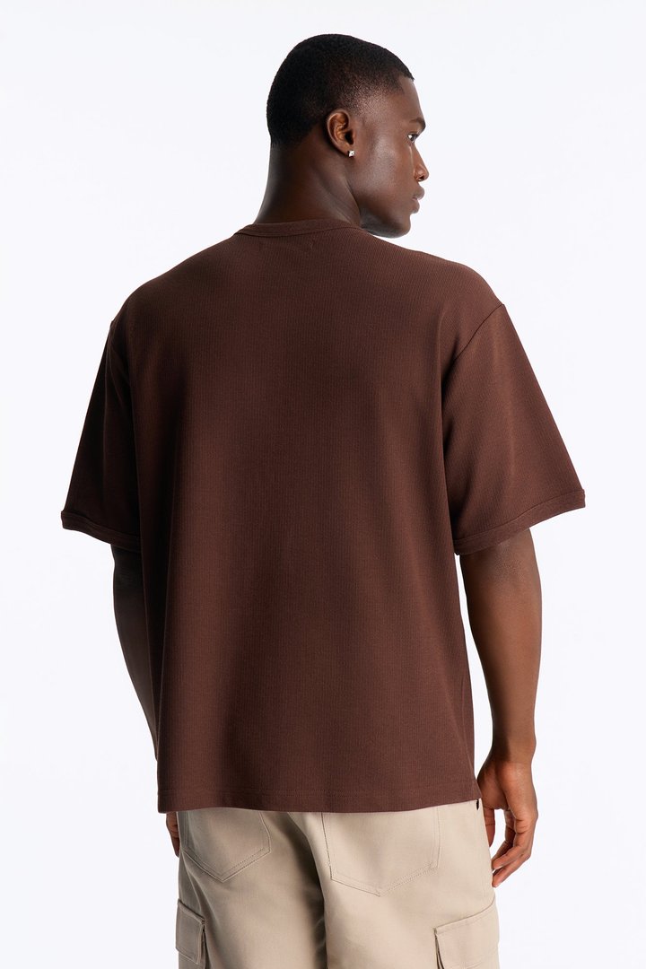 Ribbed Henley Tee - Chocolate