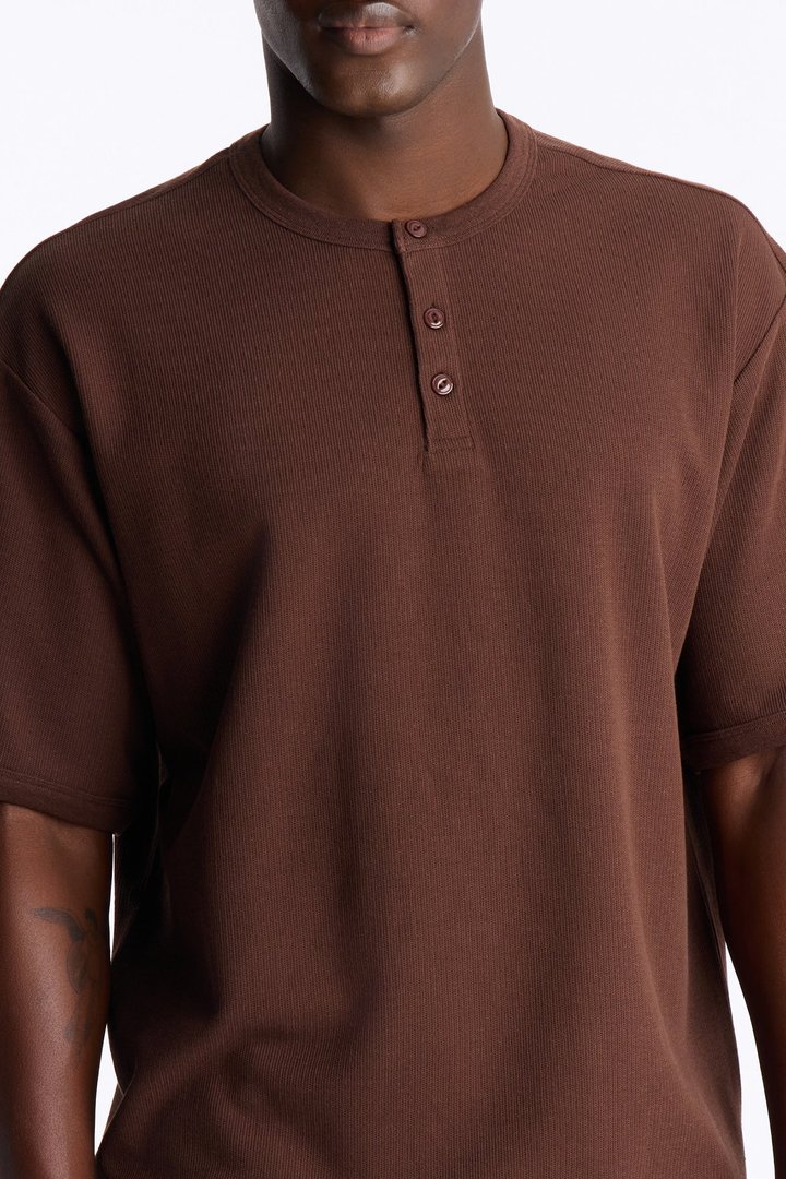 Ribbed Henley Tee - Chocolate