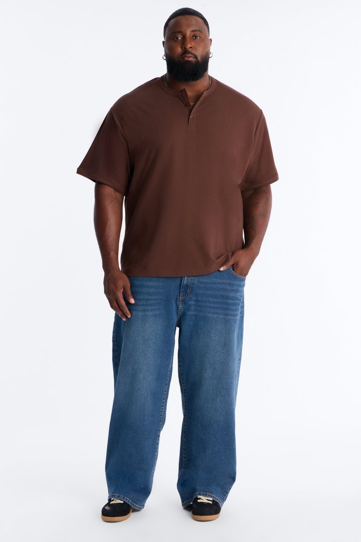 Ribbed Henley Tee - Chocolate