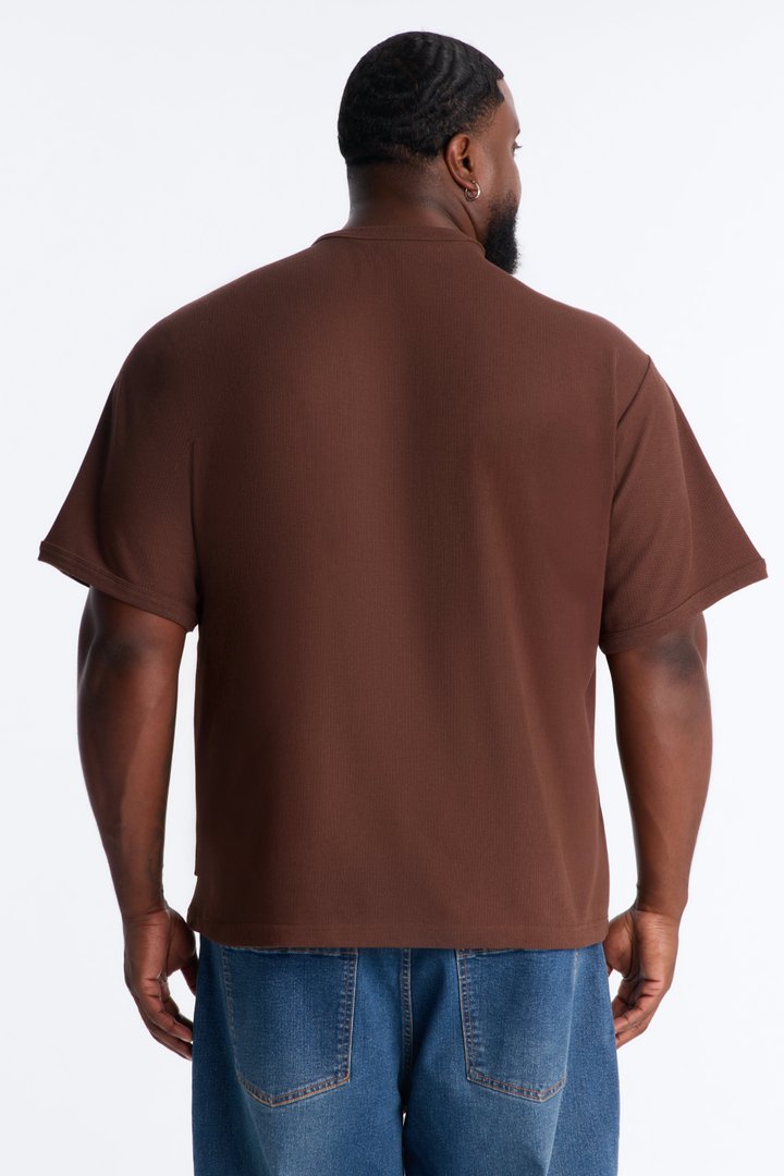 Ribbed Henley Tee - Chocolate