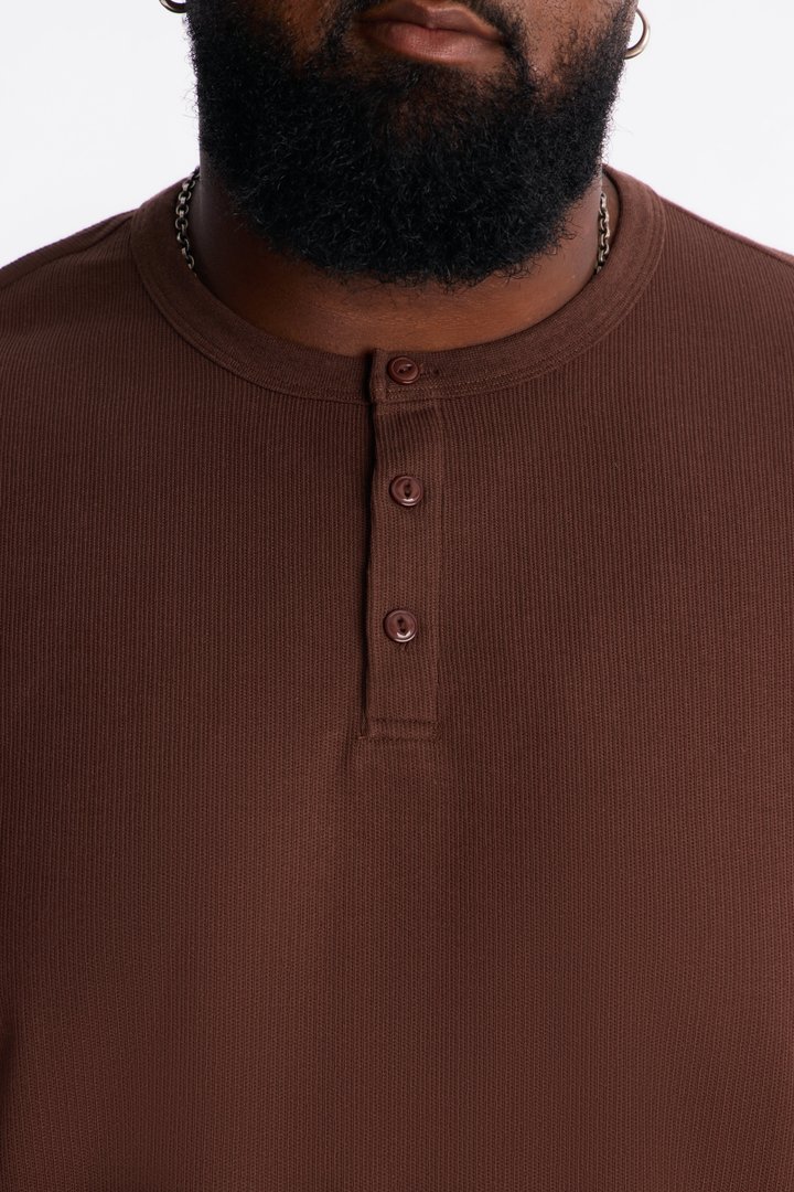 Ribbed Henley Tee - Chocolate