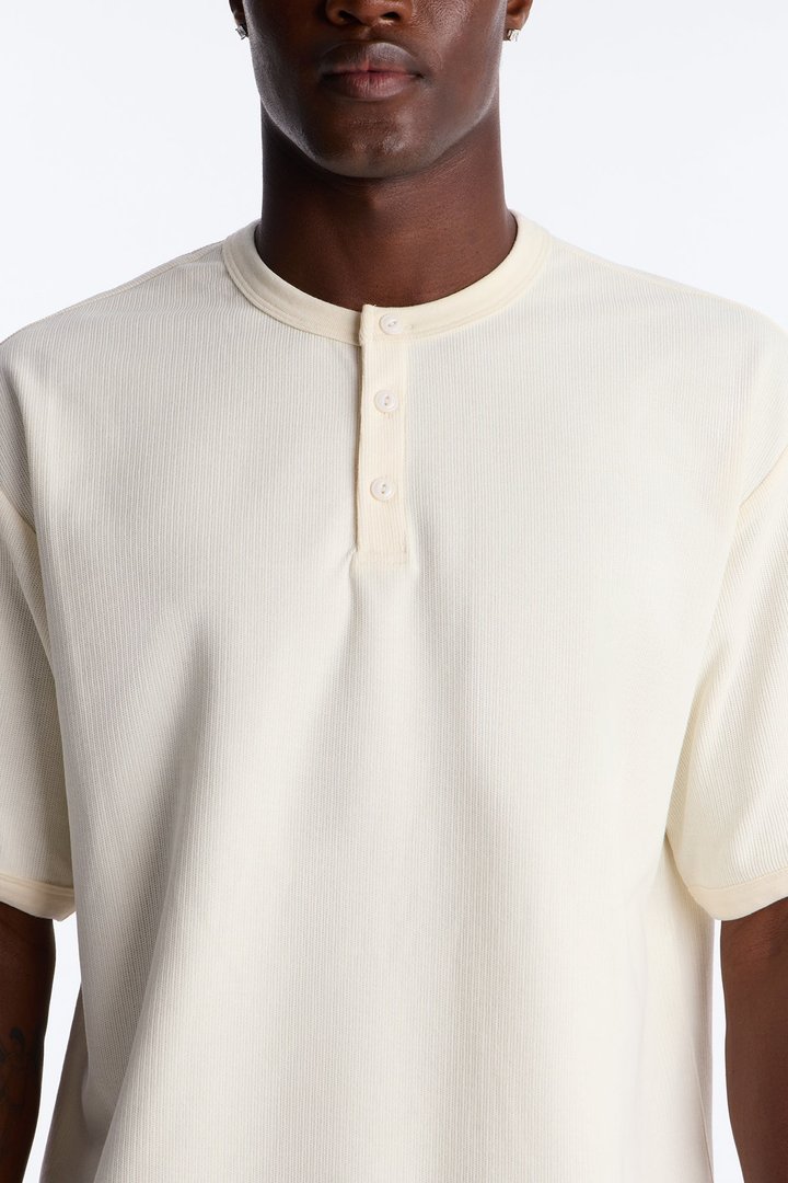 Ribbed Henley Tee - Cream