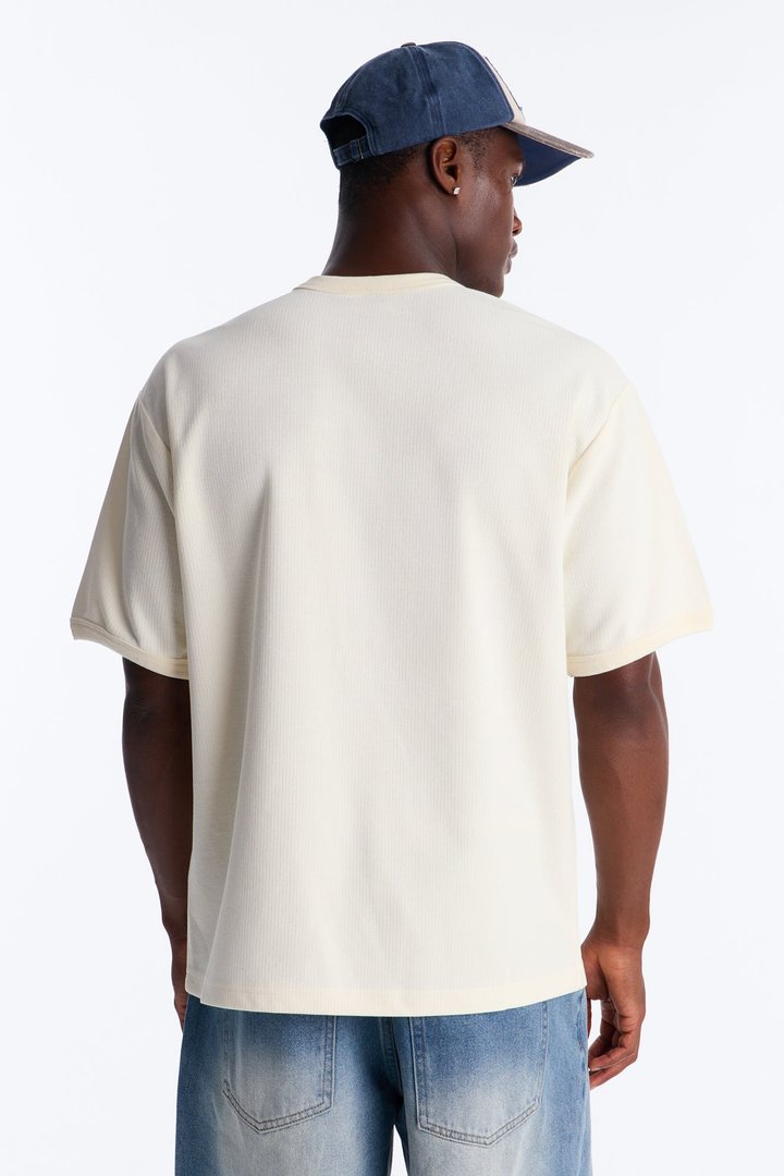 Ribbed Henley Tee - Cream