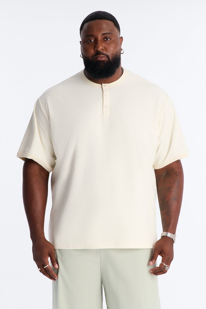 Ribbed Henley Tee - Cream