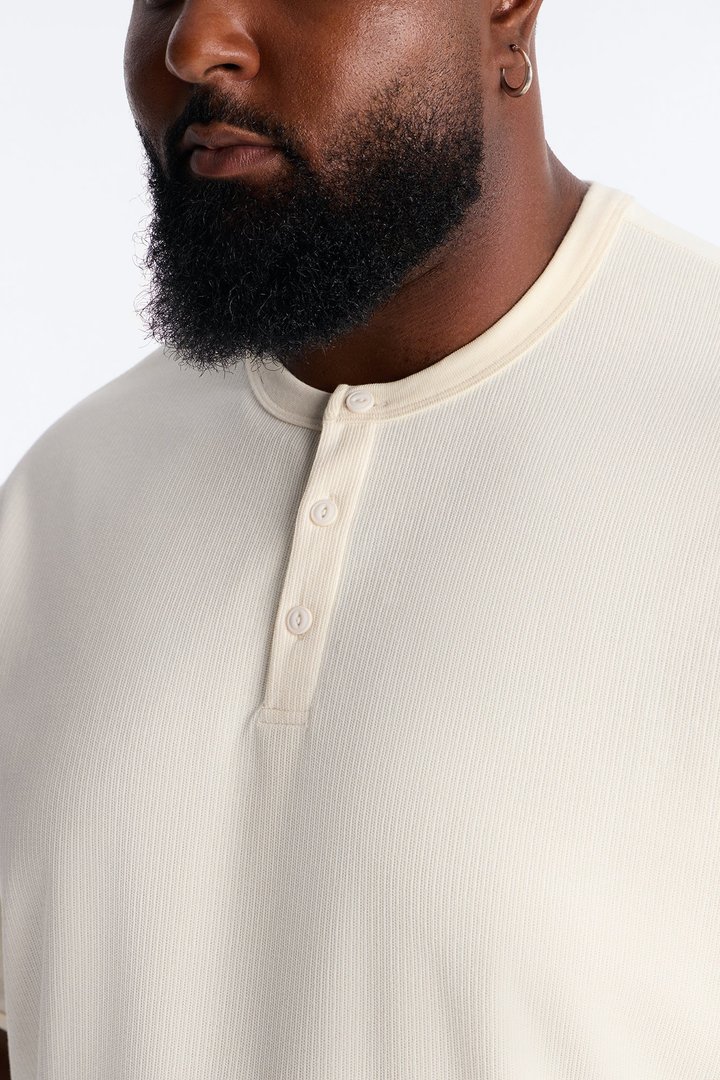 Ribbed Henley Tee - Cream