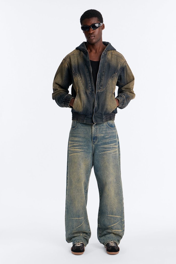 Panel Feeling It Denim Bomber Jacket - Brown