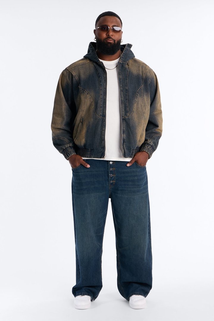 Panel Feeling It Denim Bomber Jacket - Brown