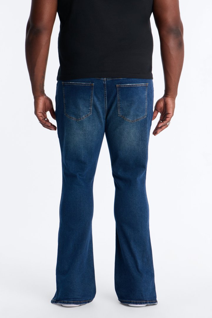 Stacked Skinny Flare Slit Dare Me Distressed Jean - Dark Wash