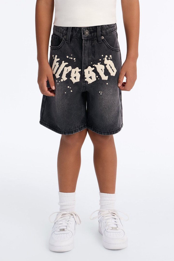 Mini Relaxed Been Blessed Denim Shorts - Black