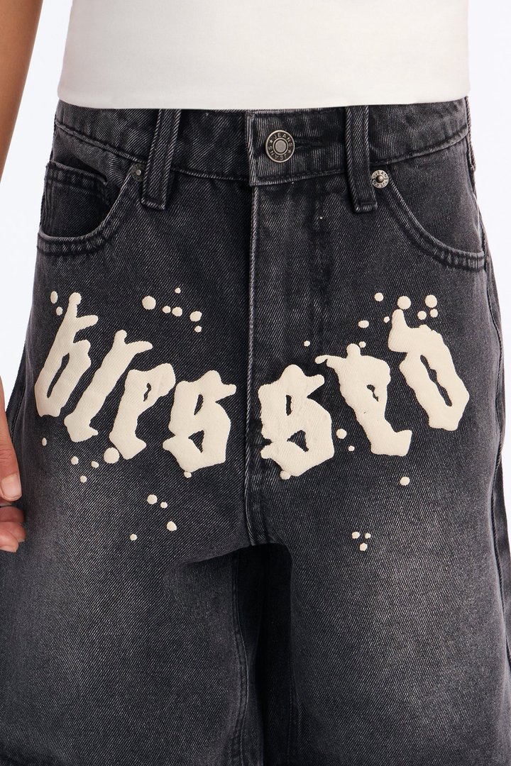 Mini Relaxed Been Blessed Denim Shorts - Black