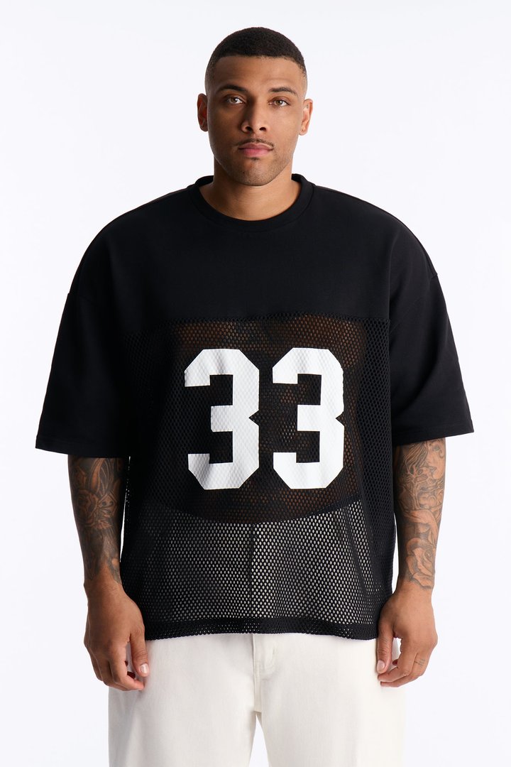 33 Oversized Mesh Fleece Tee - Black
