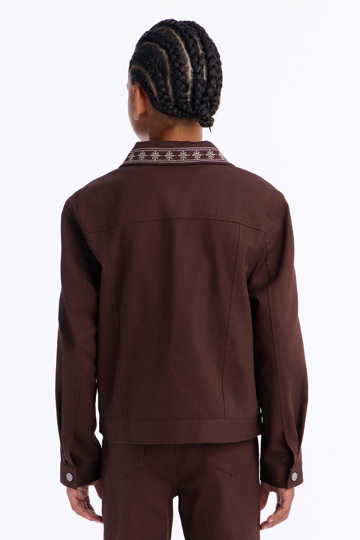 Mini On A Loop Embroidered Stitch Trucker Jacket - Brown