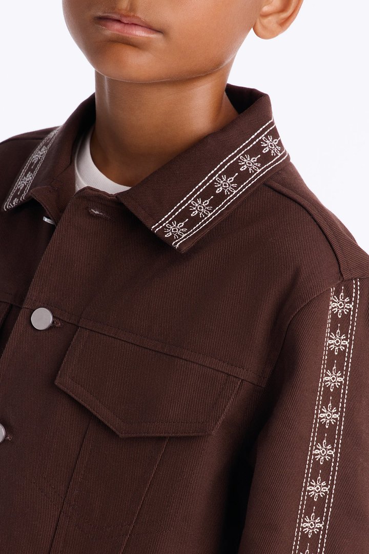 Mini On A Loop Embroidered Stitch Trucker Jacket - Brown
