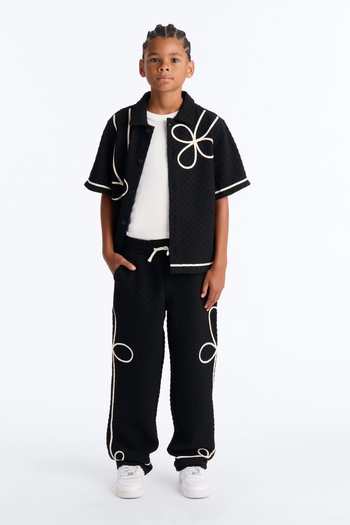 Mini Baggy Soho Weave Applique Textured Pant - Black