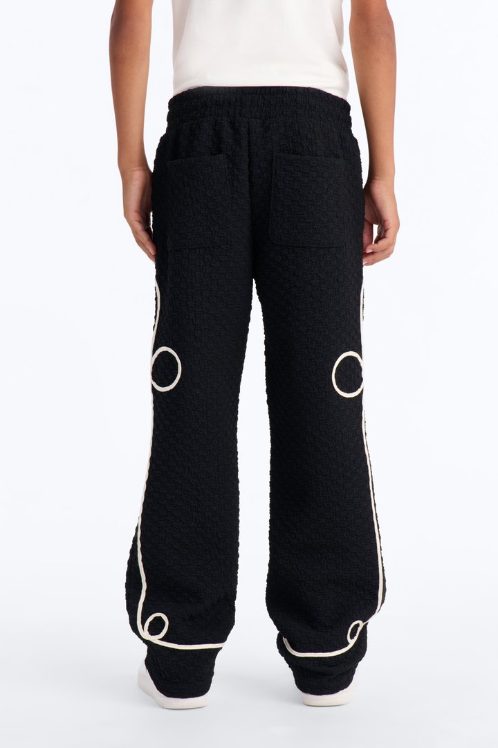 Mini Baggy Soho Weave Applique Textured Pant - Black