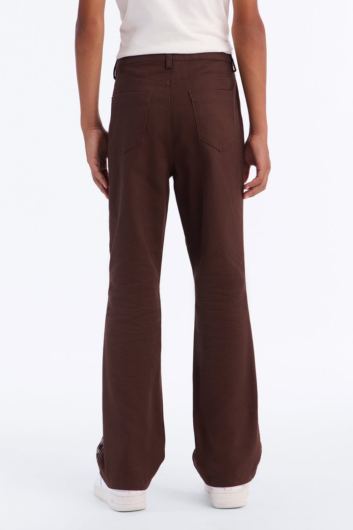 Mini Stacked Slim Flare On A Loop Embroidered Stitch Pant - Brown