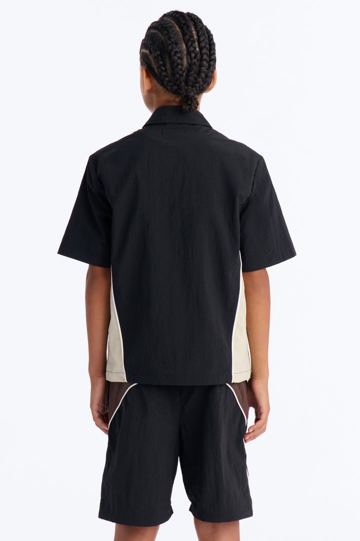 Mini Relaxed Osaka Block Zip Up Shirt - Black/Brown