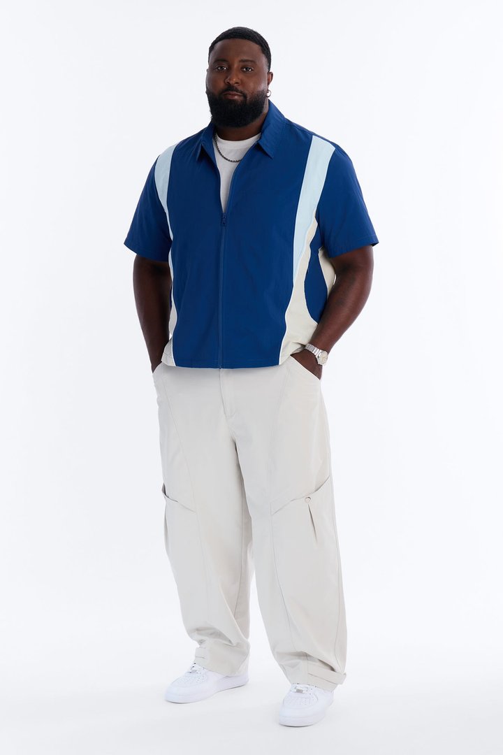 Relaxed Osaka Block Zip Up Shirt - Navy/combo