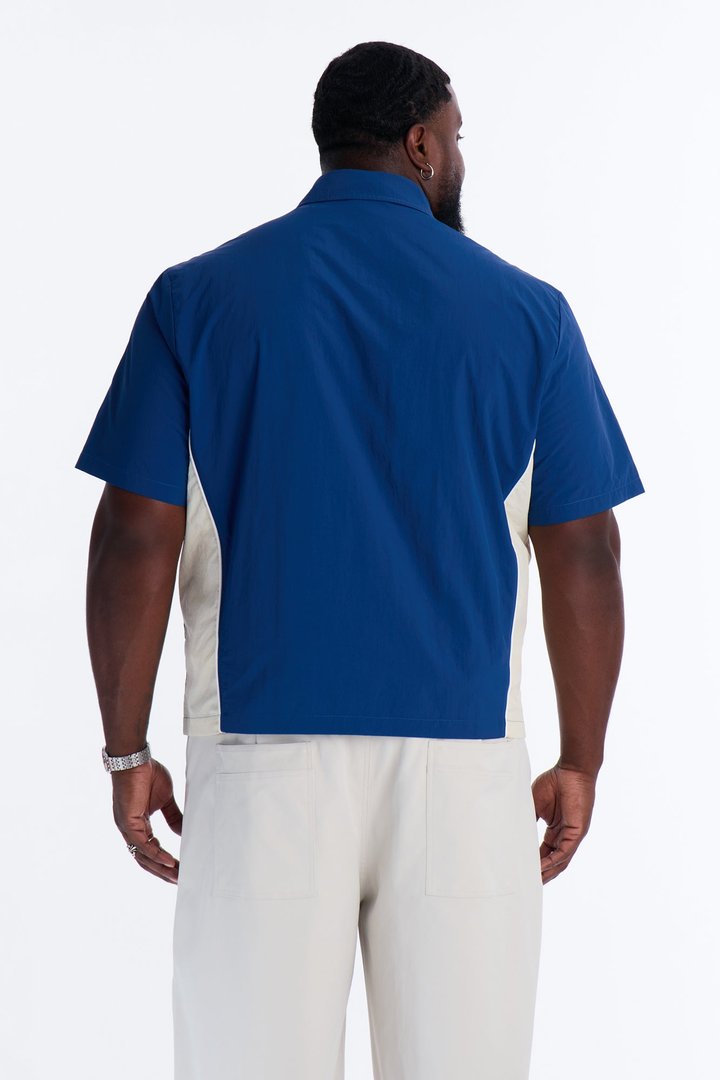 Relaxed Osaka Block Zip Up Shirt - Navy/combo
