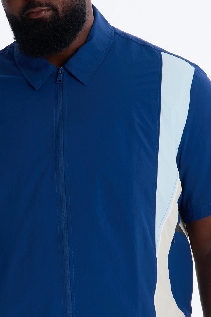 Relaxed Osaka Block Zip Up Shirt - Navy/combo