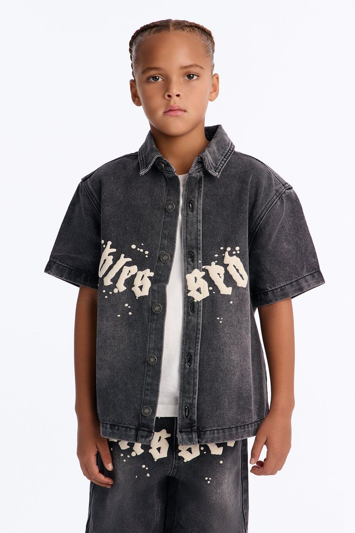Mini Been Blessed Denim Button Up Shirt - Black