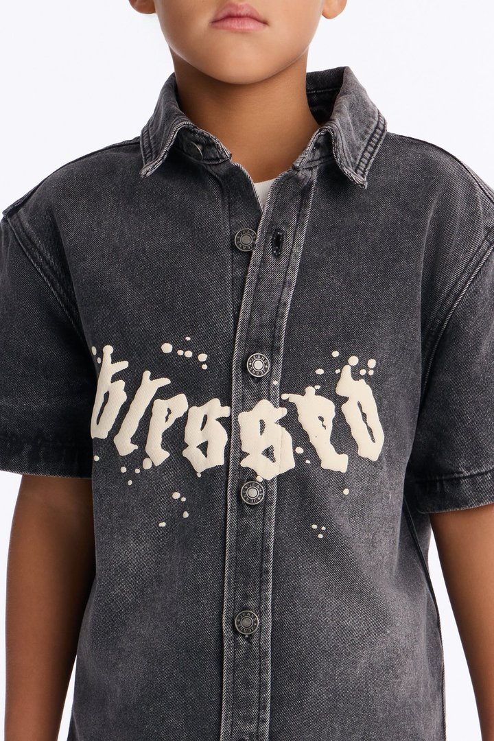 Mini Been Blessed Denim Button Up Shirt - Black