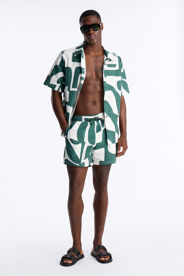 Seersucker Abstract Geo Printed Swim Trunk 6″ - Green/combo