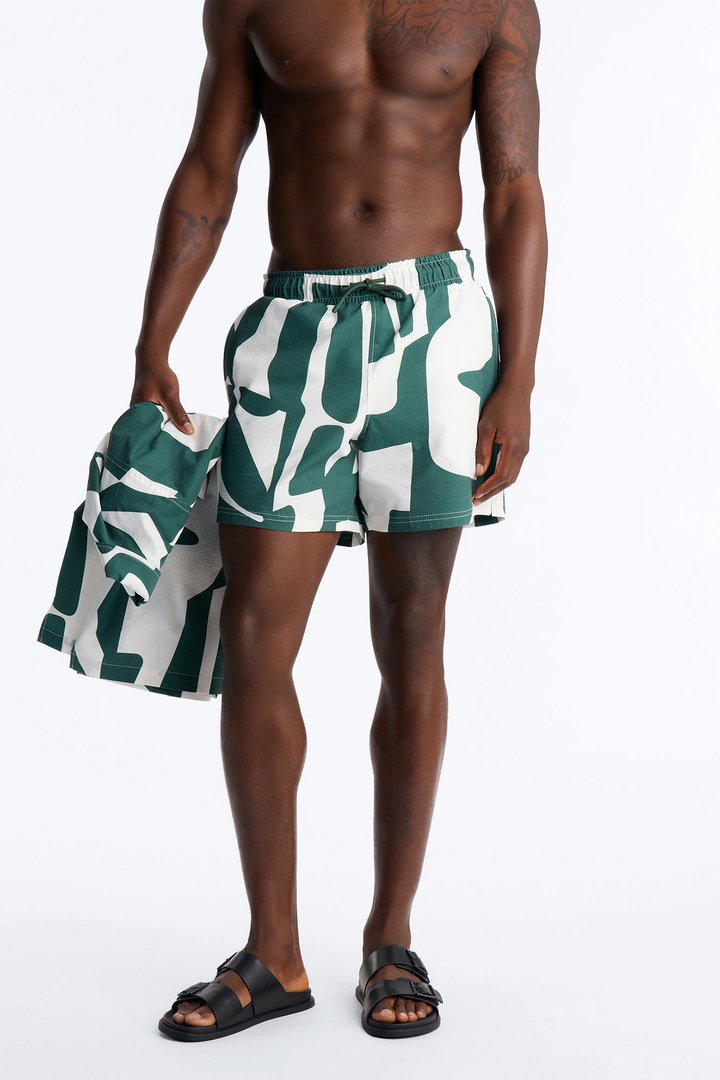 Seersucker Abstract Geo Printed Swim Trunk 6″ - Green/combo