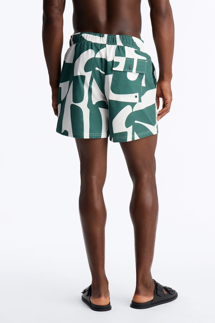 Seersucker Abstract Geo Printed Swim Trunk 6″ - Green/combo