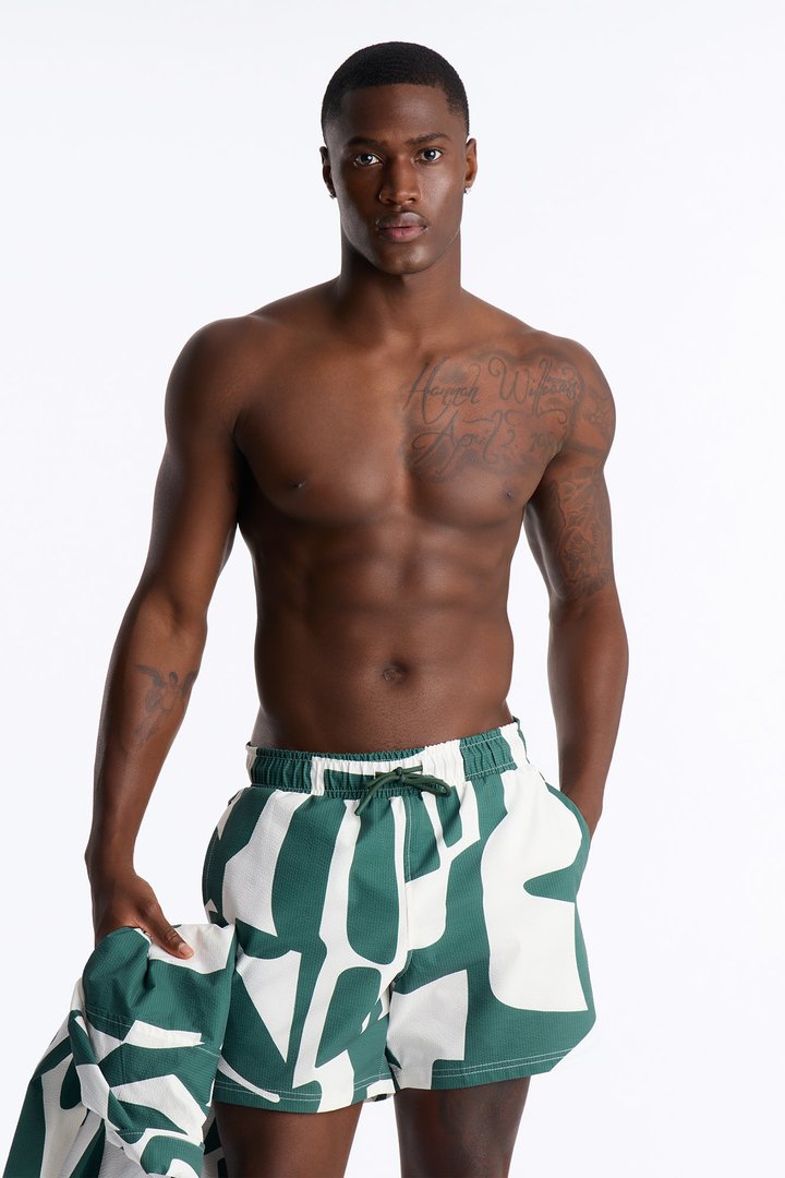 Seersucker Abstract Geo Printed Swim Trunk 6″ - Green/combo