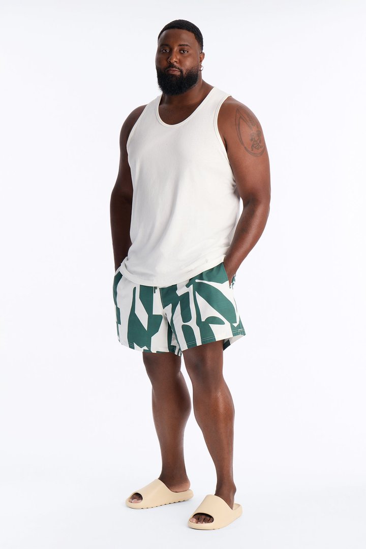 Seersucker Abstract Geo Printed Swim Trunk 6″ - Green/combo
