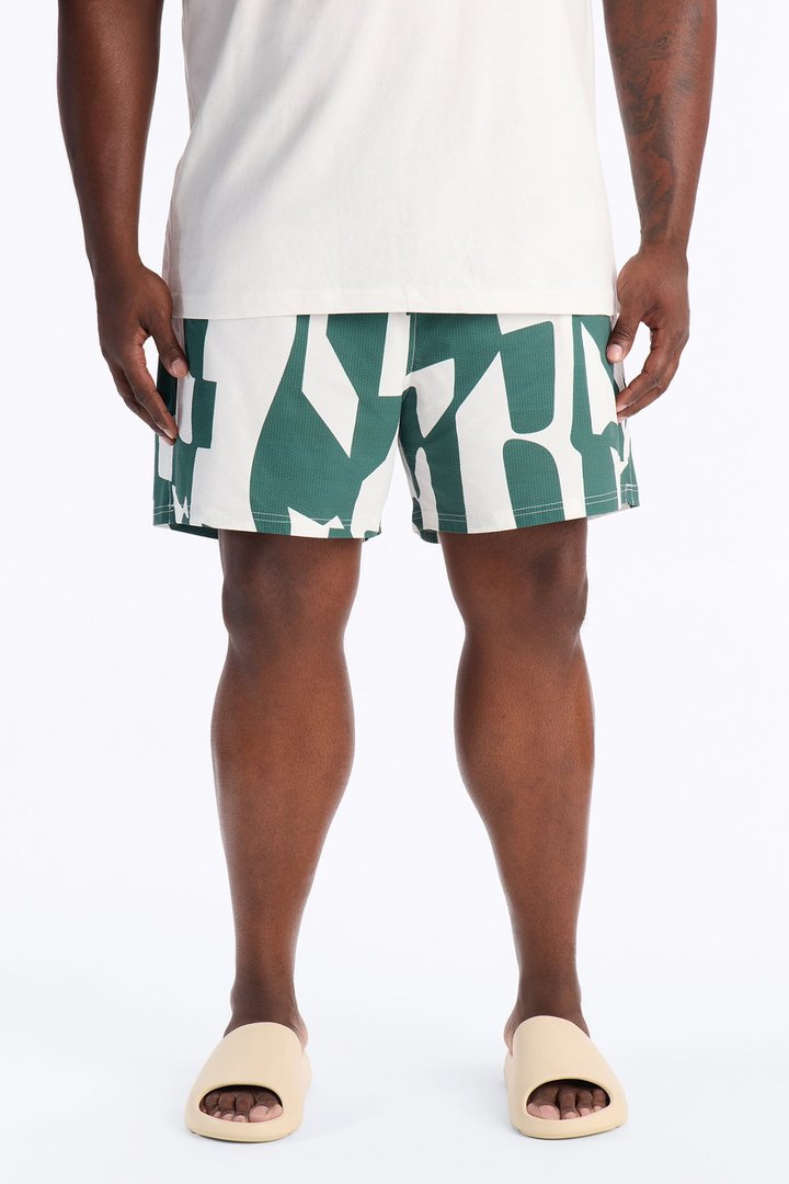 Seersucker Abstract Geo Printed Swim Trunk 6″ - Green/combo